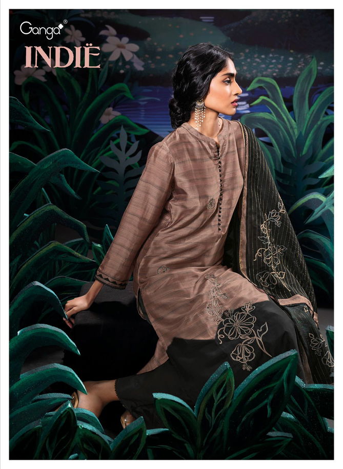 Indie By Ganga Bemberg Silk Satin Printed Embroidery Dress Material Online Wholesale